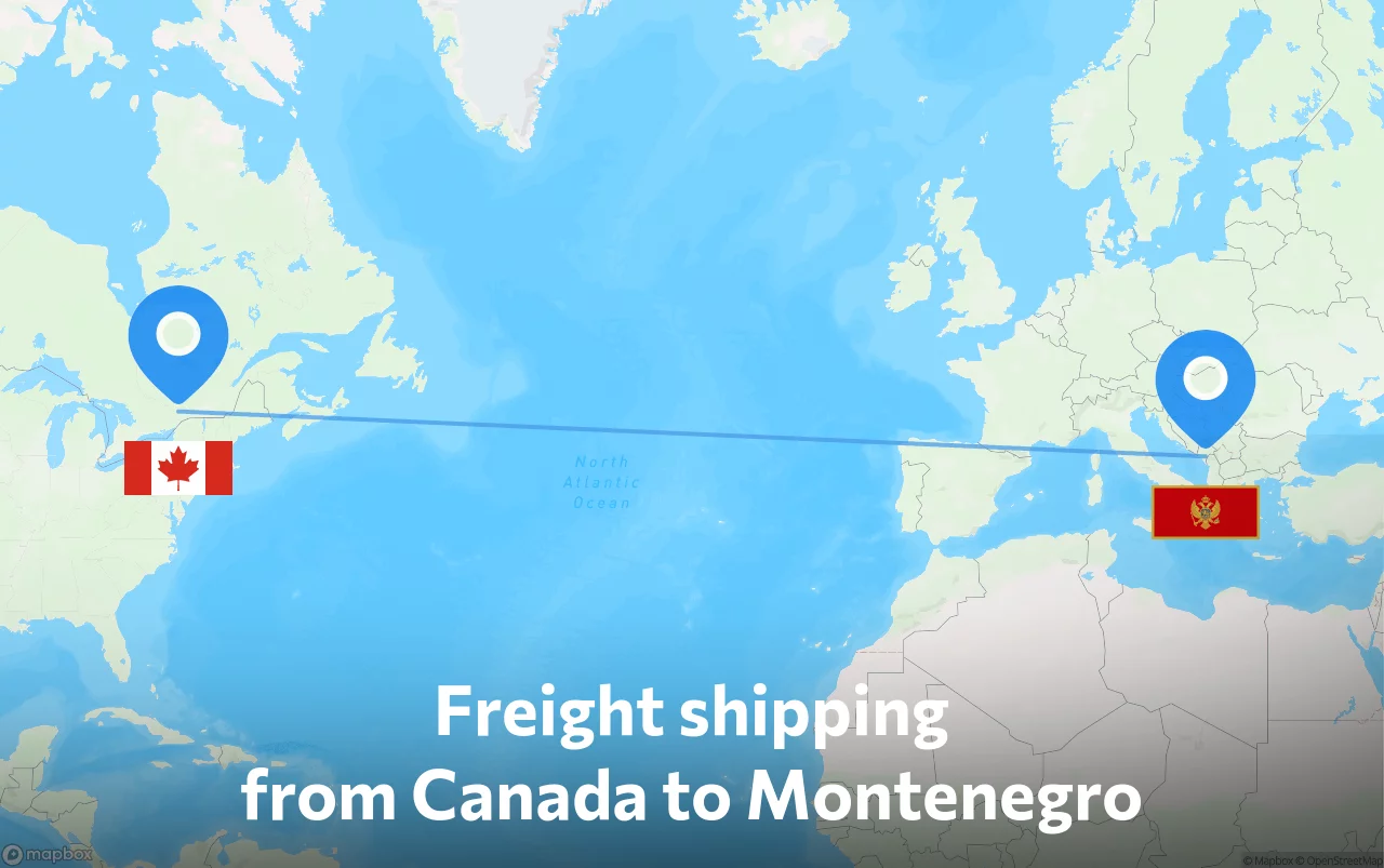 Shipping route from Canada to Montenegro