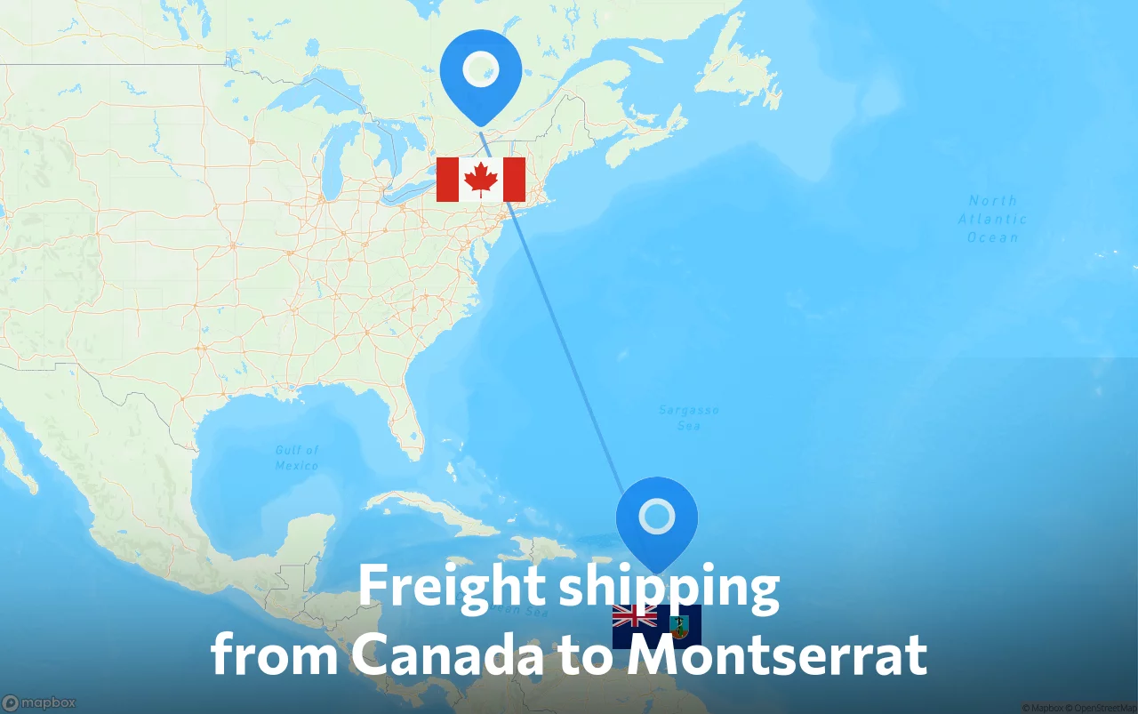Shipping route from Canada to Montserrat