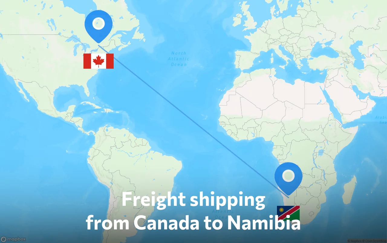 Shipping route from Canada to Namibia