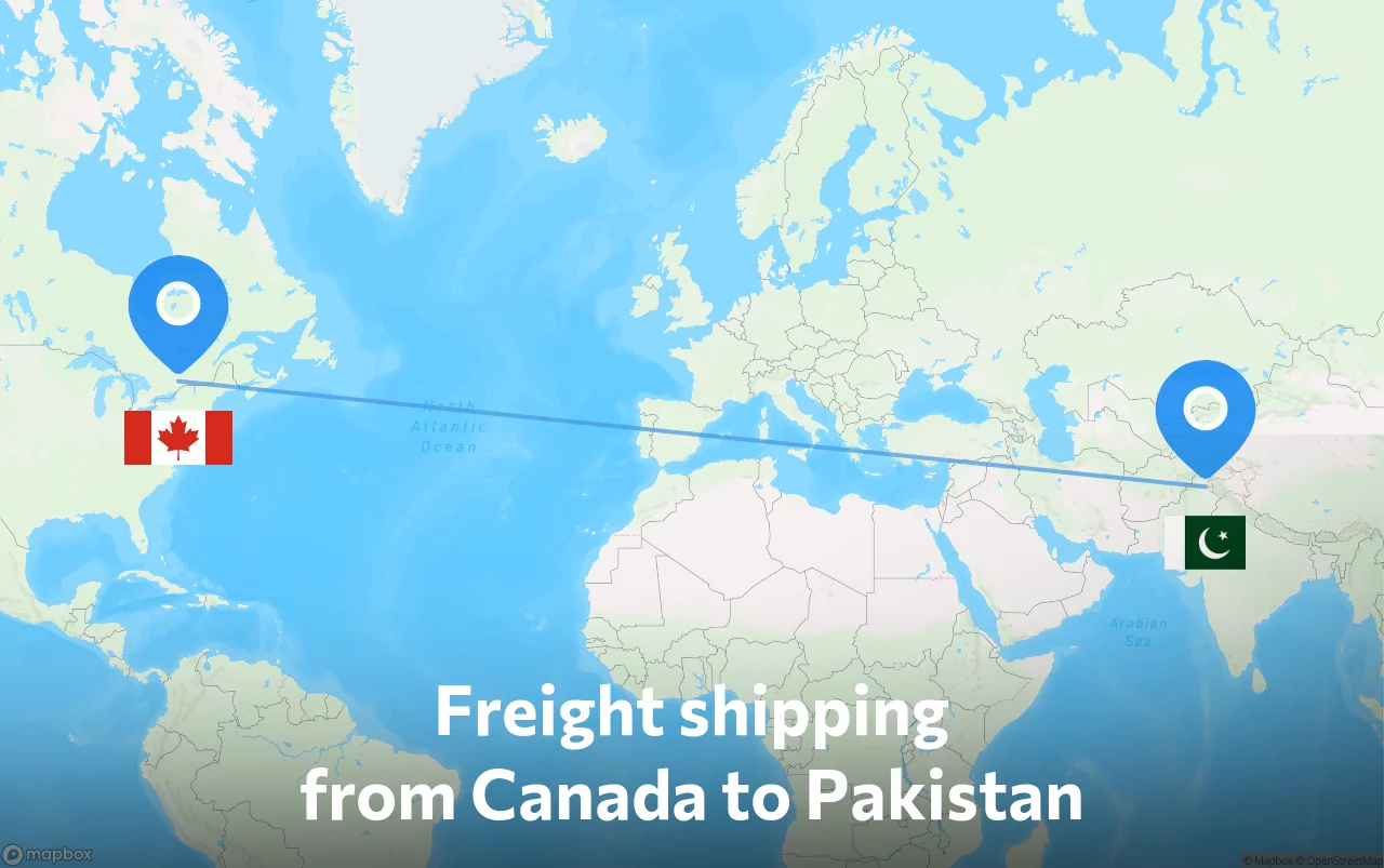 Shipping route from Canada to Pakistan
