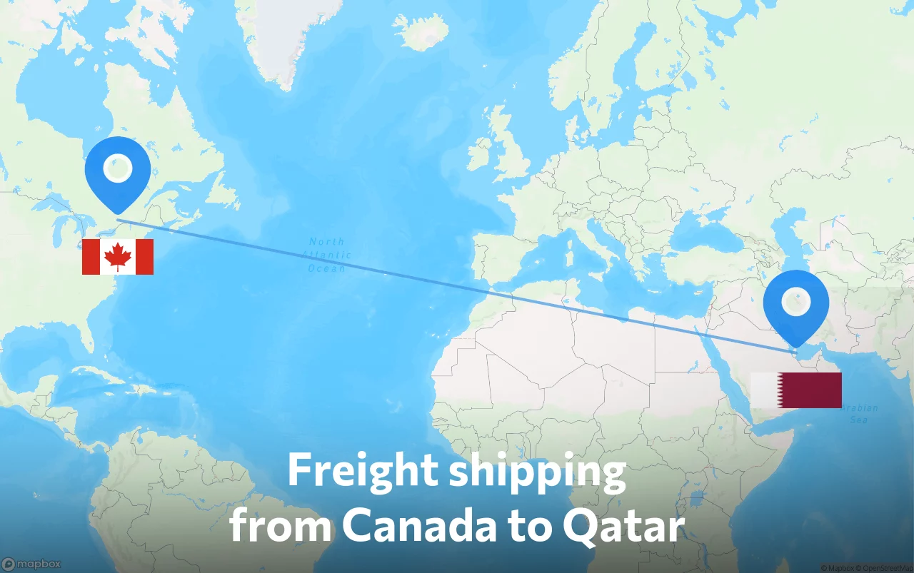 Shipping route from Canada to Qatar