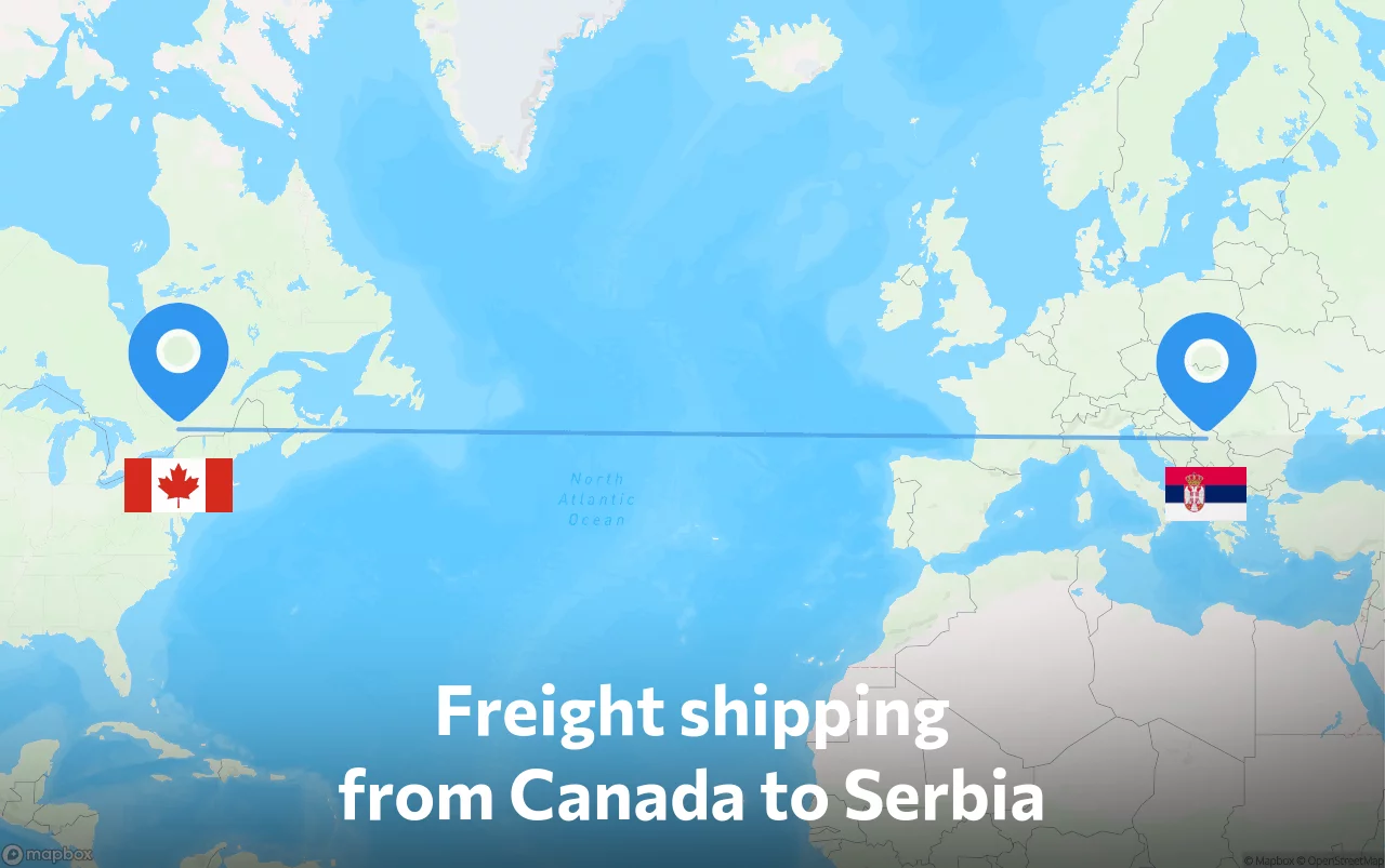 Shipping route from Canada to Serbia