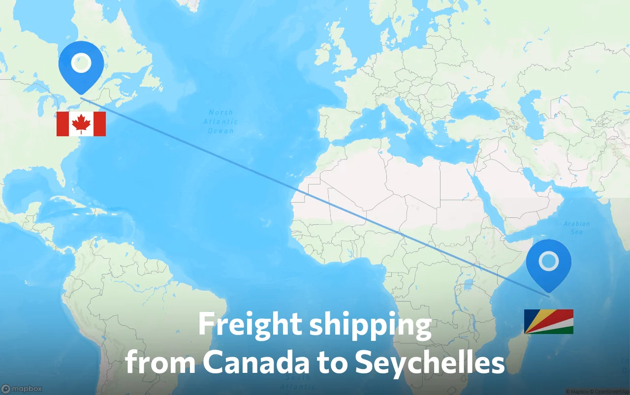 Shipping route from Canada to Seychelles
