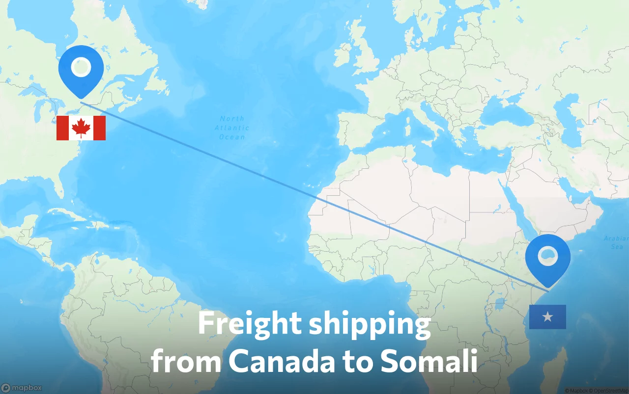 Shipping route from Canada to Somali