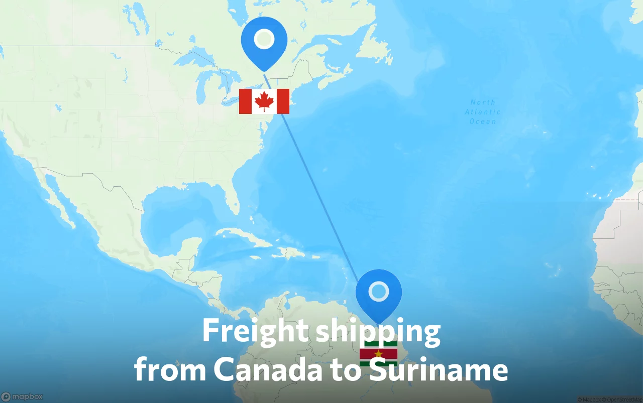 Shipping route from Canada to Suriname
