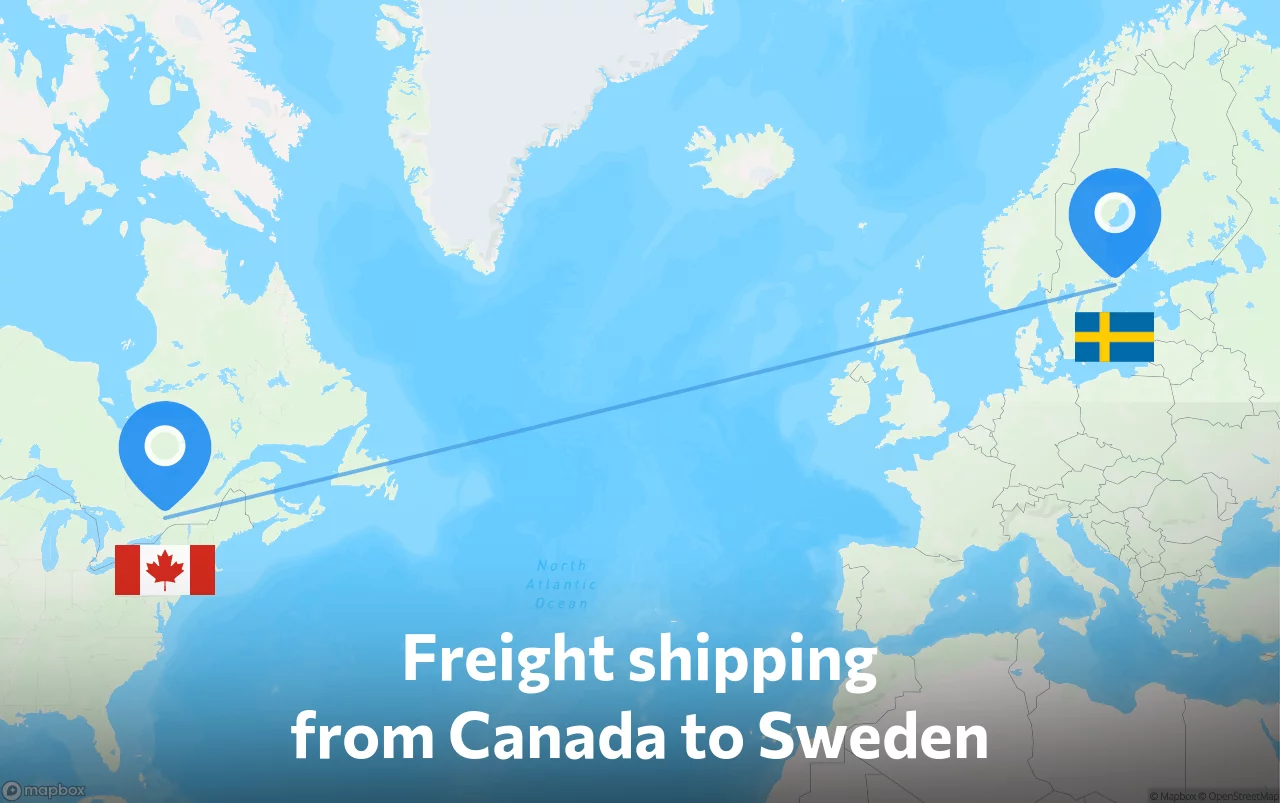 Shipping route from Canada to Sweden