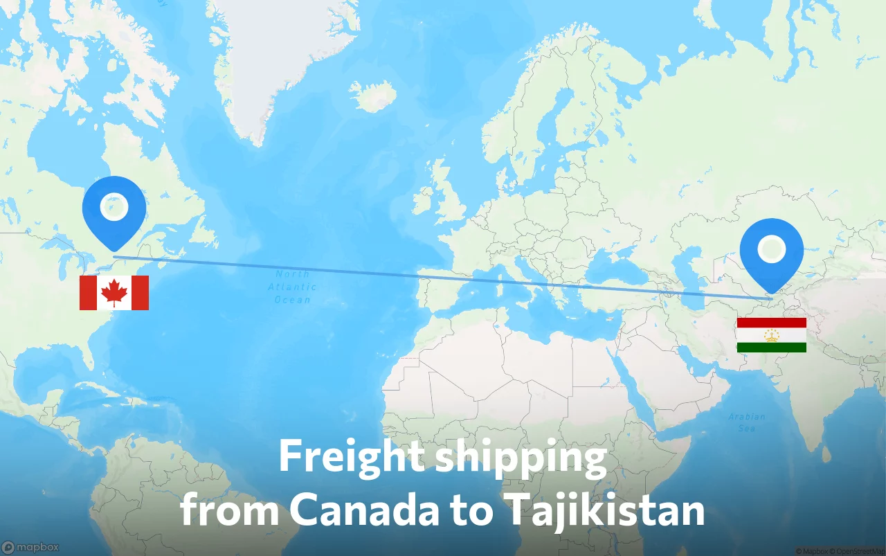 Shipping route from Canada to Tajikistan
