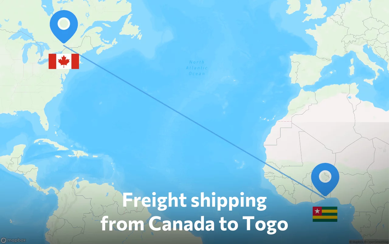 Shipping route from Canada to Togo
