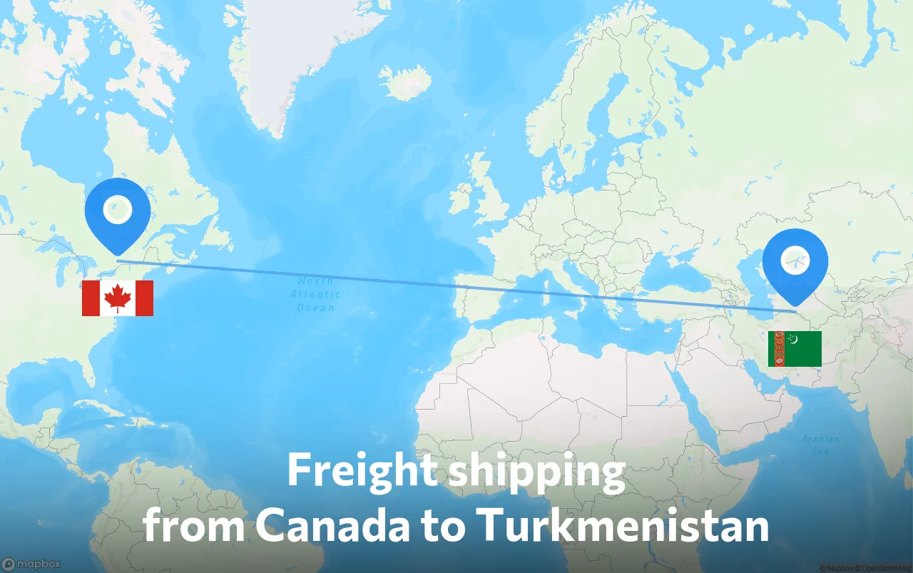 Shipping route from Canada to Turkmenistan
