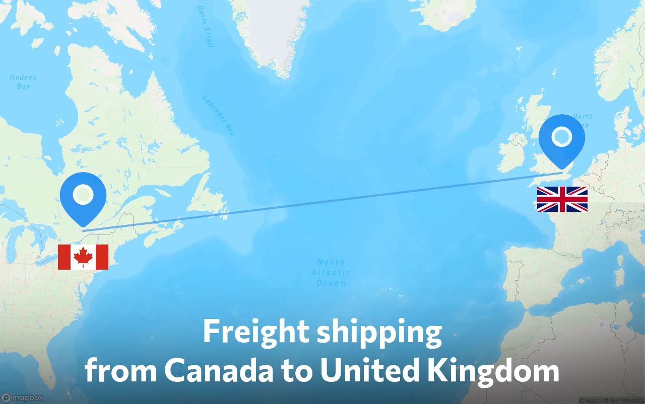 Shipping route from Canada to United Kingdom