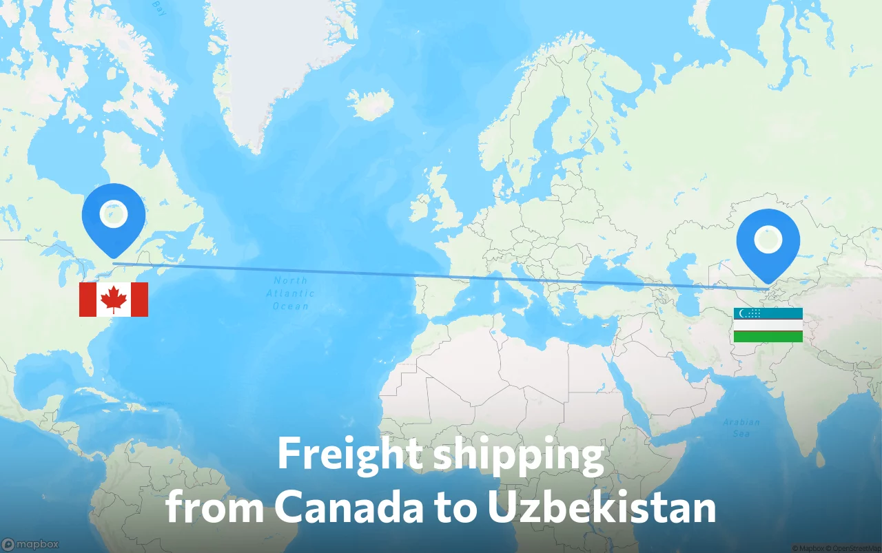 Shipping route from Canada to Uzbekistan