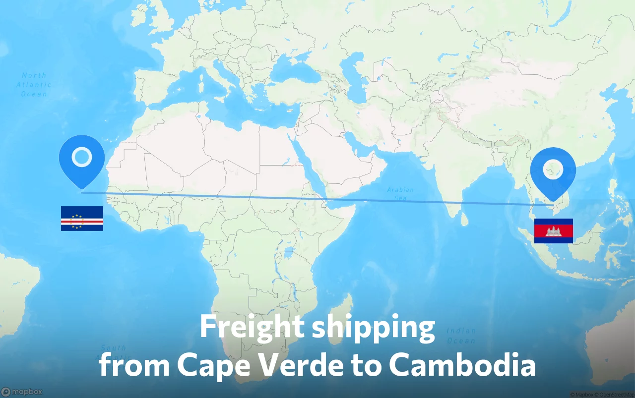 Shipping route from Cape Verde to Cambodia