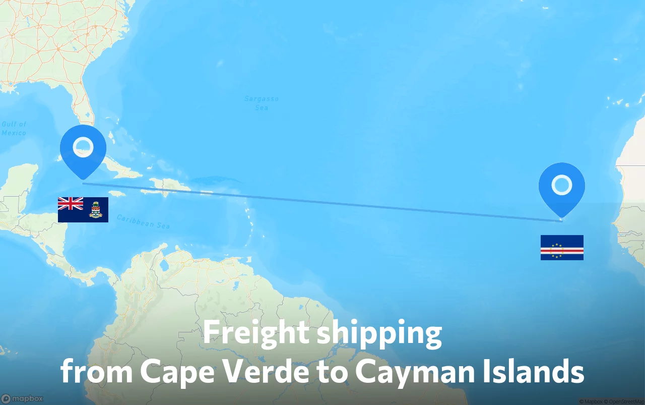 Shipping route from Cape Verde to Cayman Islands
