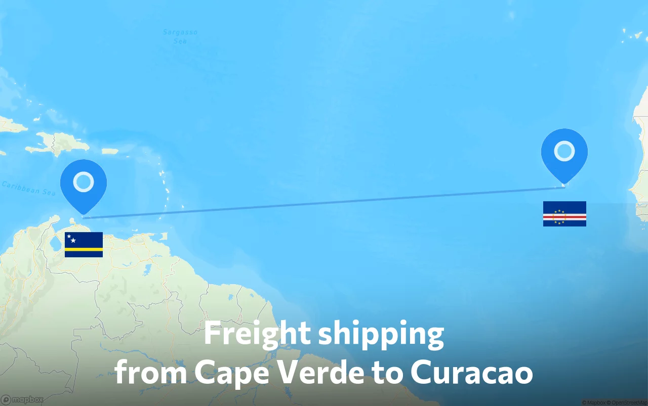 Shipping route from Cape Verde to Curacao