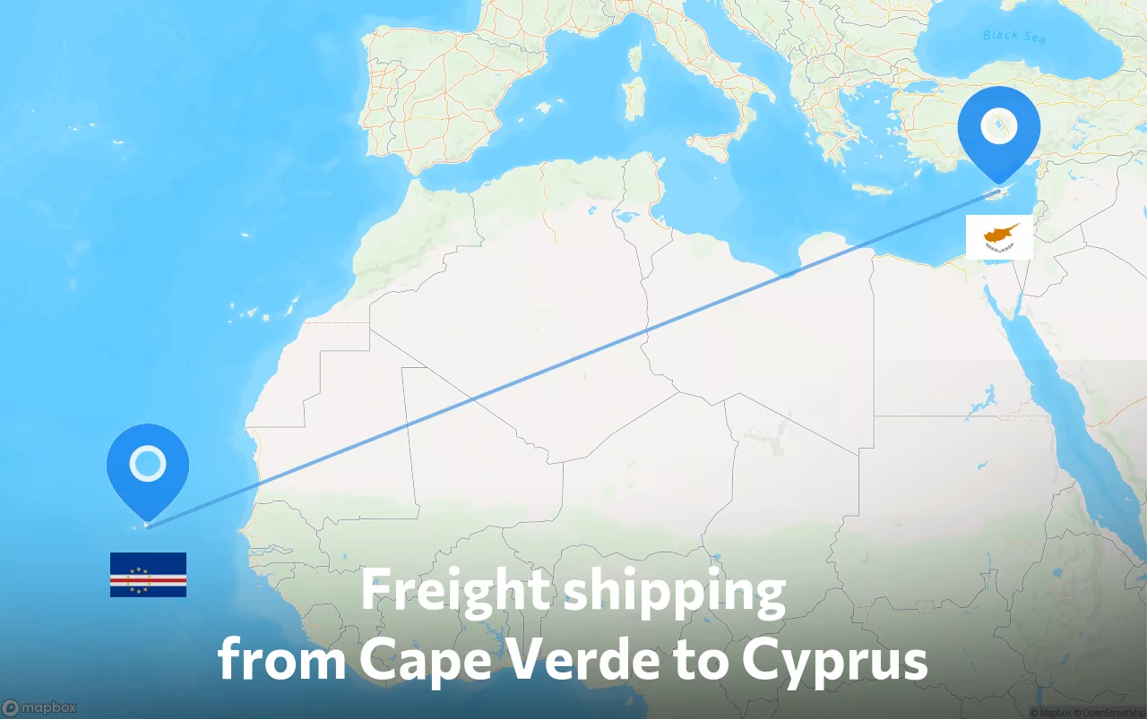 Shipping route from Cape Verde to Cyprus