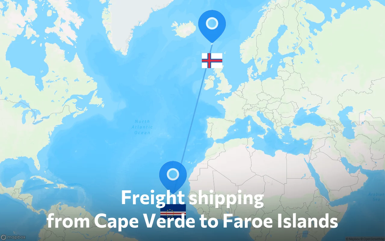 Shipping route from Cape Verde to Faroe Islands