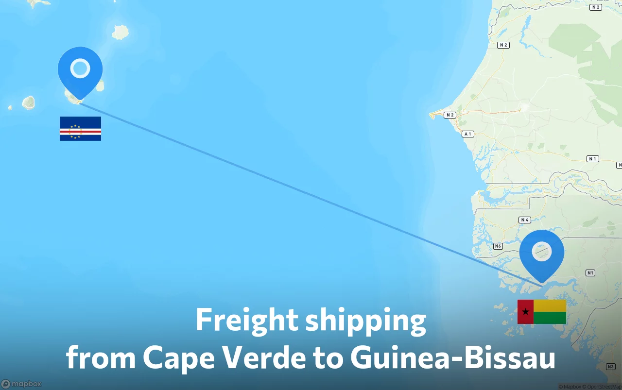 Shipping route from Cape Verde to Guinea-Bissau