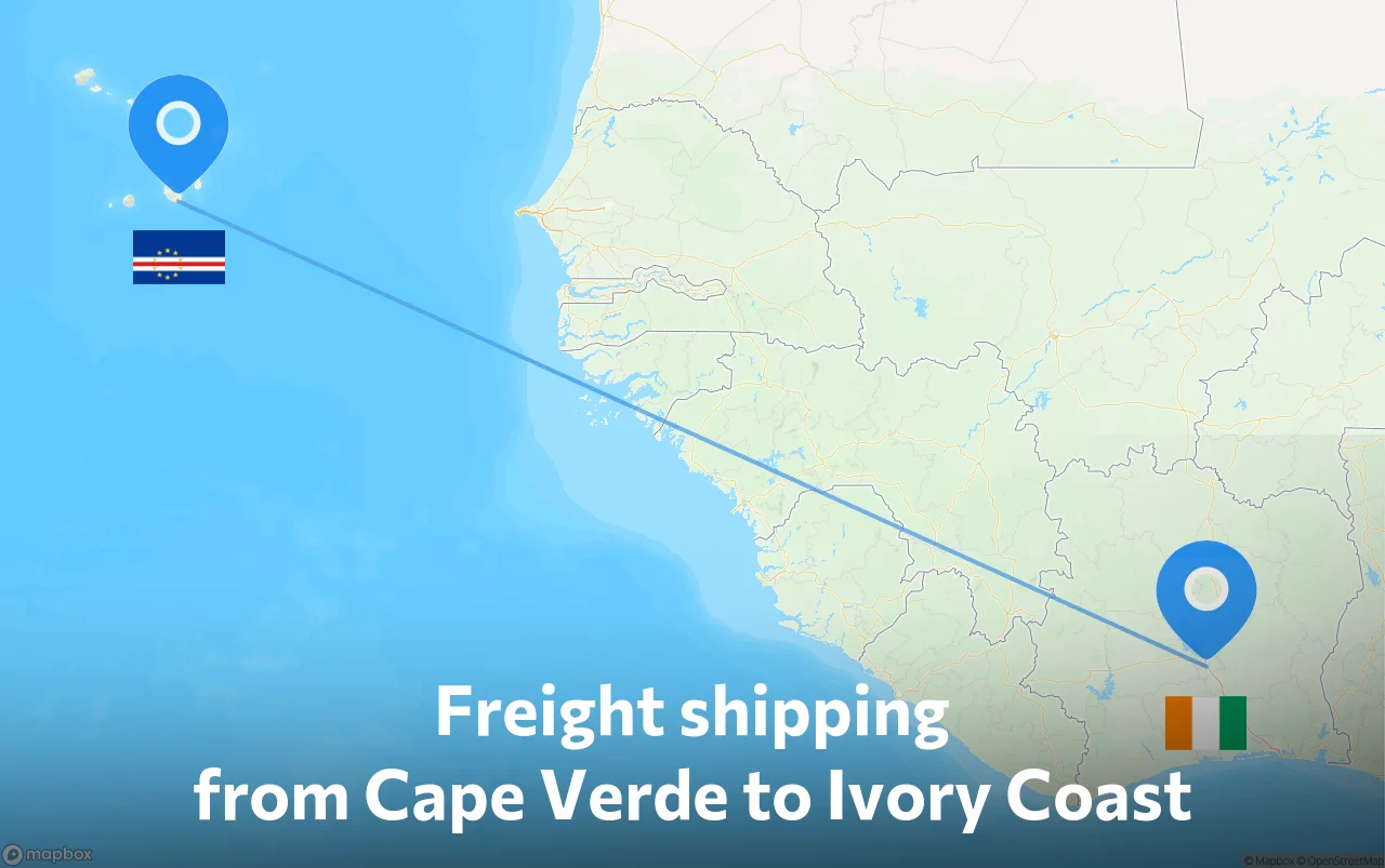 Shipping route from Cape Verde to Ivory Coast
