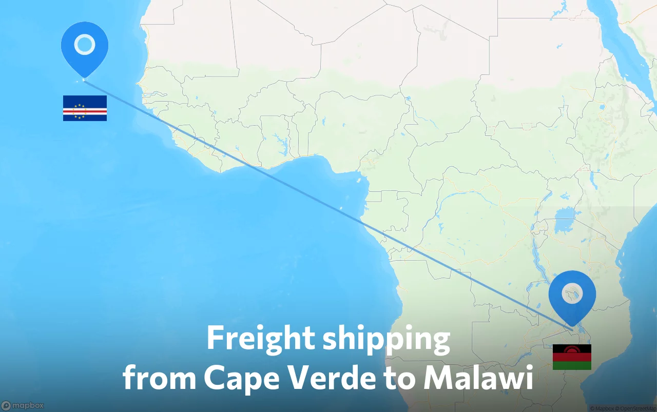 Shipping route from Cape Verde to Malawi