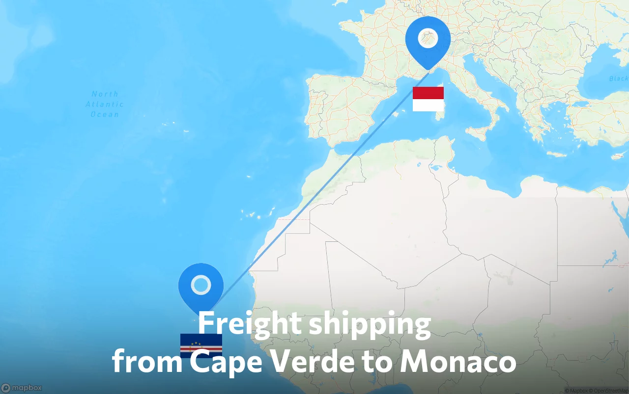 Shipping route from Cape Verde to Monaco