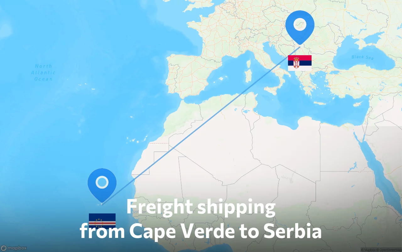 Shipping route from Cape Verde to Serbia