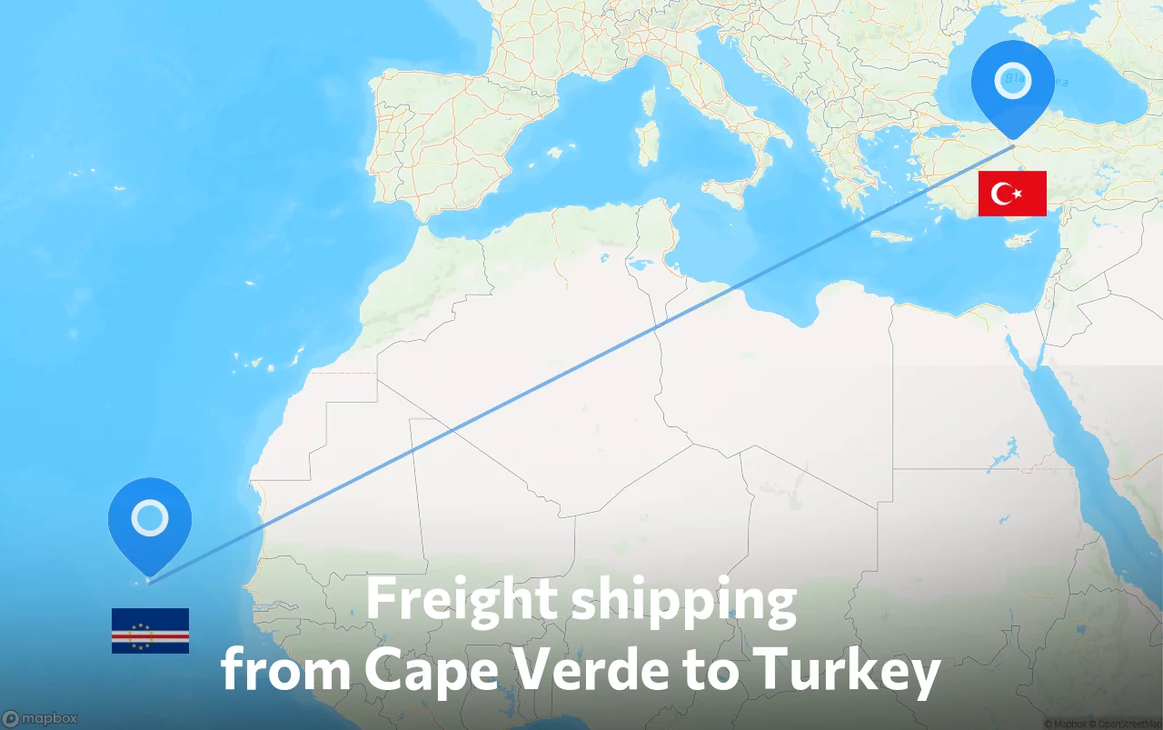 Shipping route from Cape Verde to Turkey
