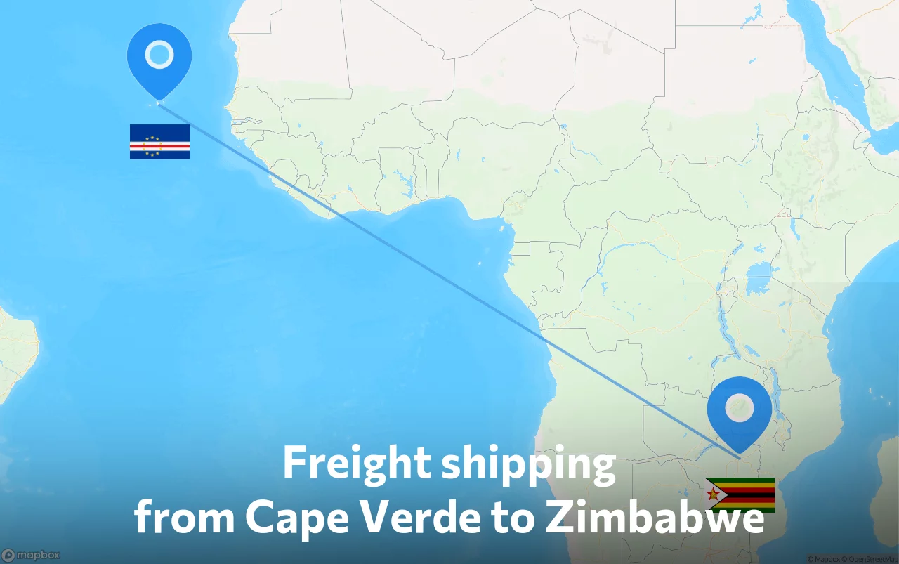 Shipping route from Cape Verde to Zimbabwe