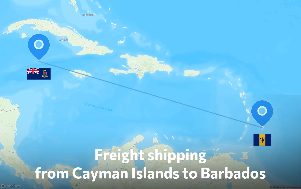 Shipping route from Cayman Islands to Barbados