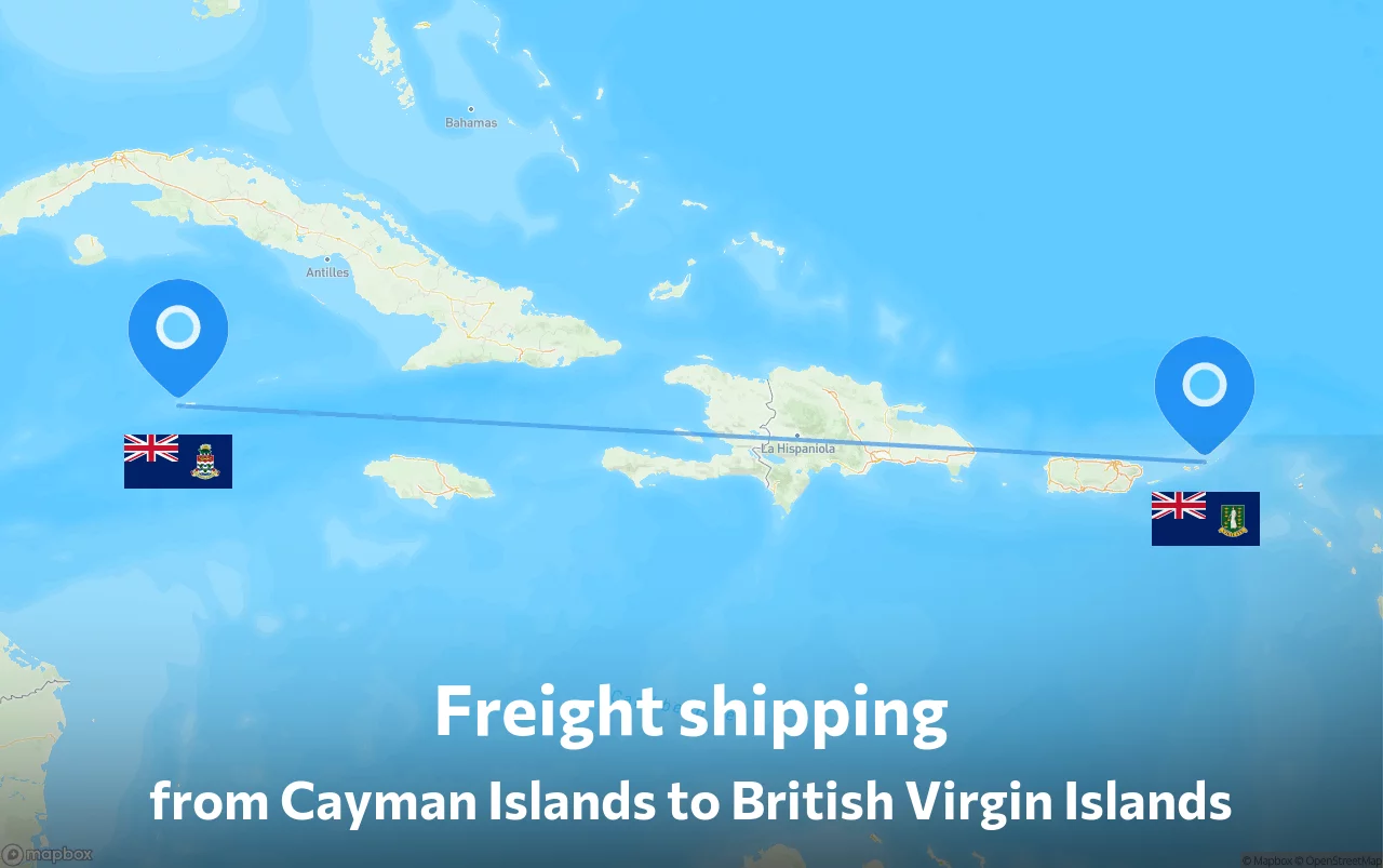 Shipping route from Cayman Islands to British Virgin Islands