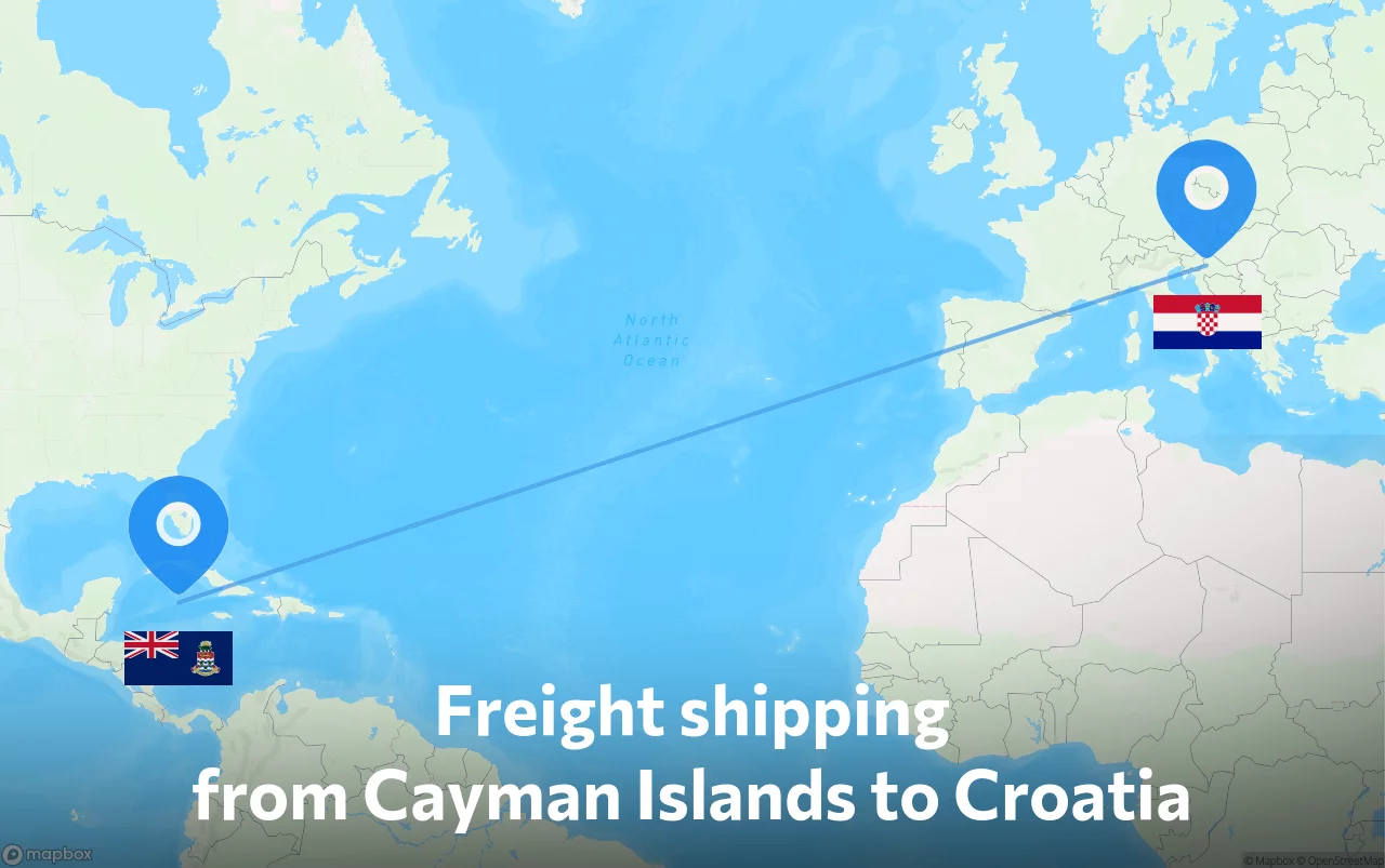 Shipping route from Cayman Islands to Croatia
