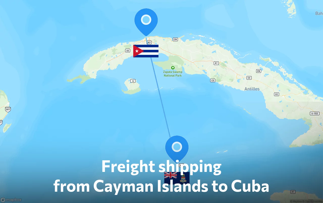 Shipping route from Cayman Islands to Cuba
