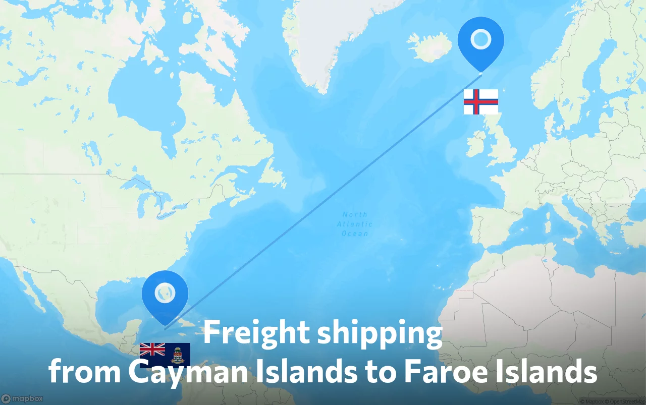 Shipping route from Cayman Islands to Faroe Islands