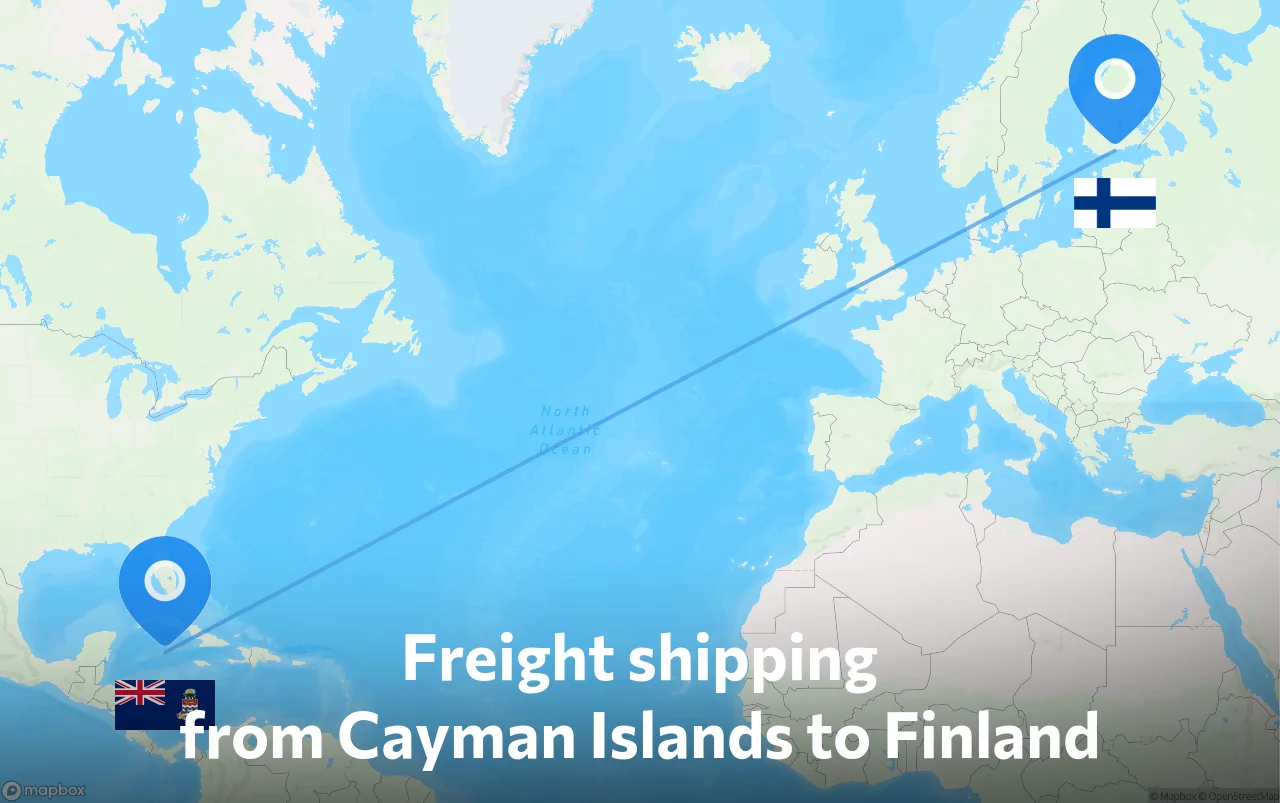 Shipping route from Cayman Islands to Finland