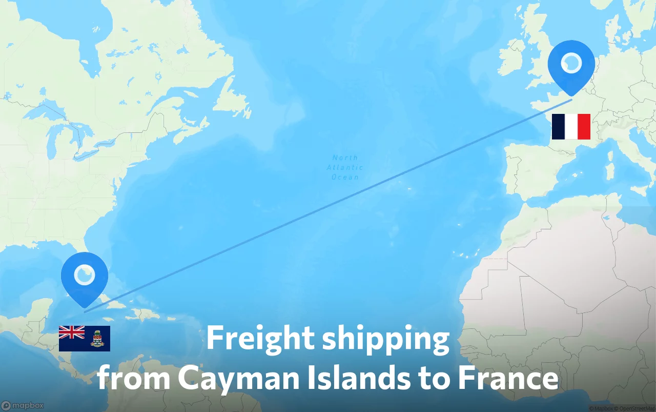 Shipping route from Cayman Islands to France