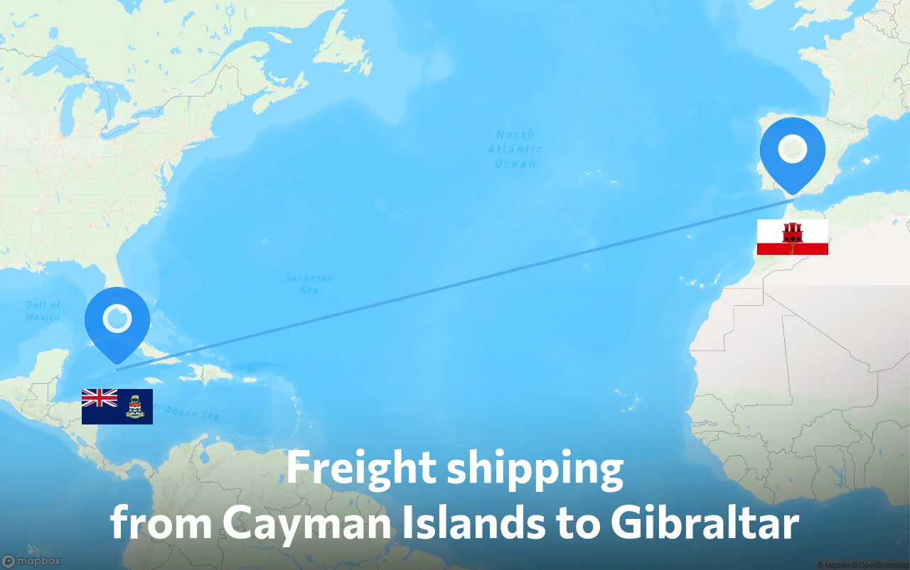 Shipping route from Cayman Islands to Gibraltar