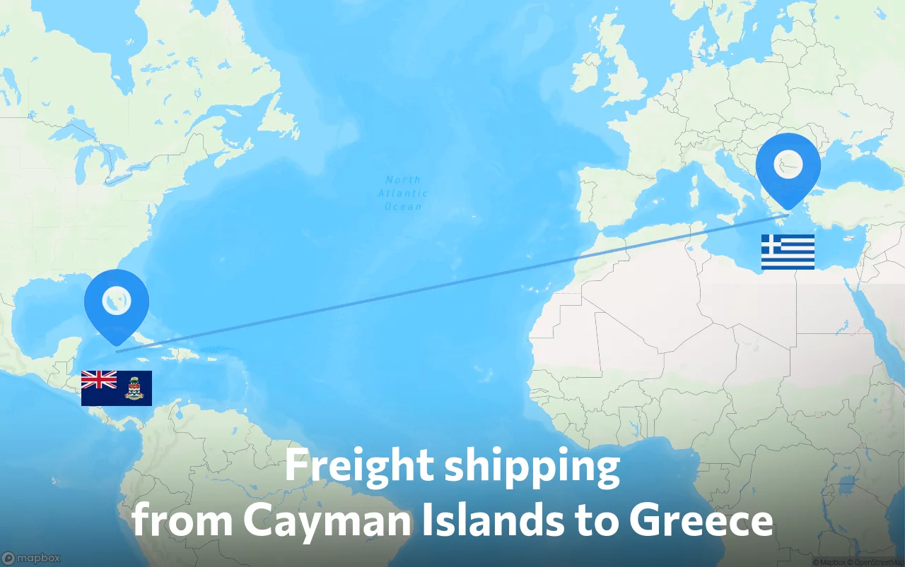 Shipping route from Cayman Islands to Greece