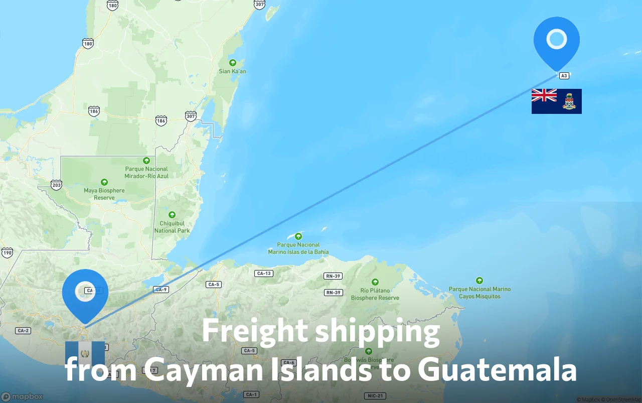 Shipping route from Cayman Islands to Guatemala