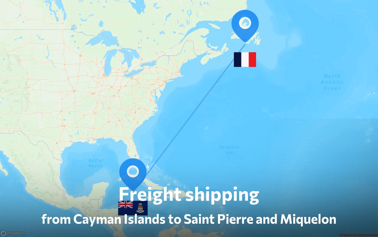 Shipping route from Cayman Islands to Saint Pierre and Miquelon