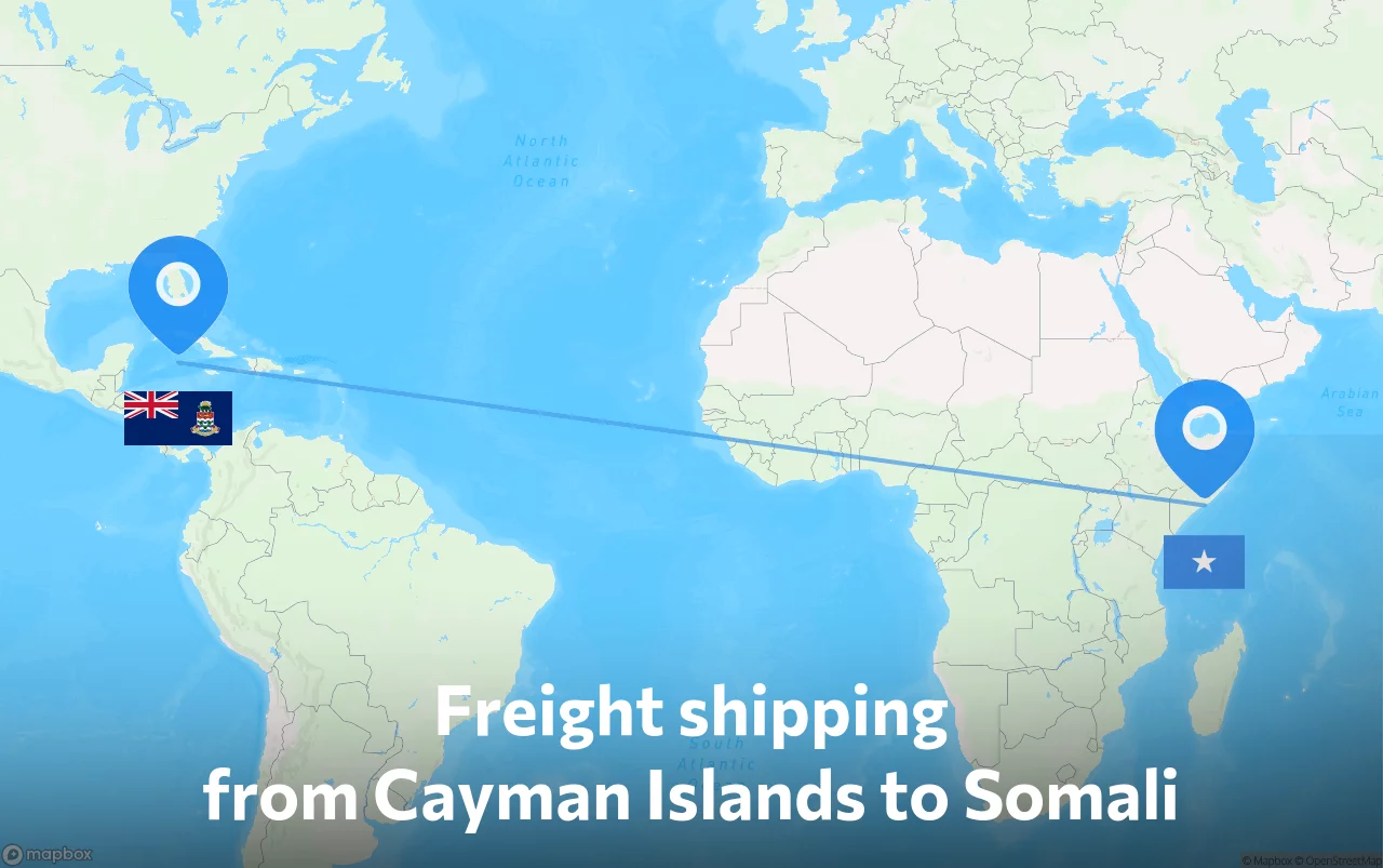 Shipping route from Cayman Islands to Somali