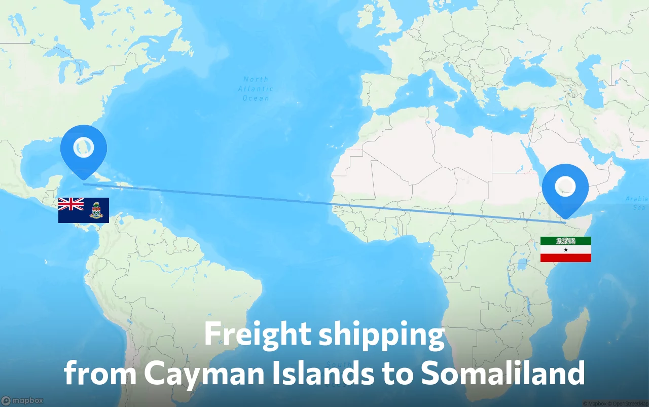 Shipping route from Cayman Islands to Somaliland