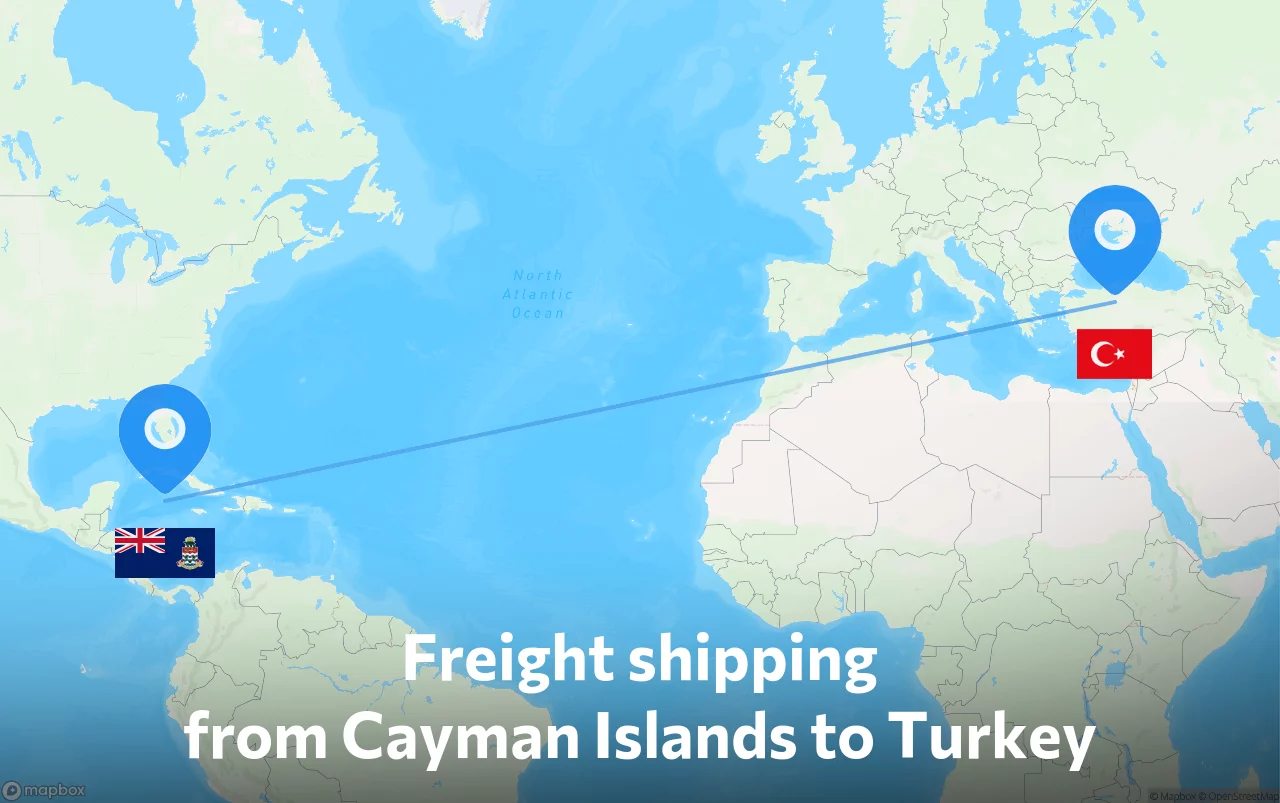 Shipping route from Cayman Islands to Turkey