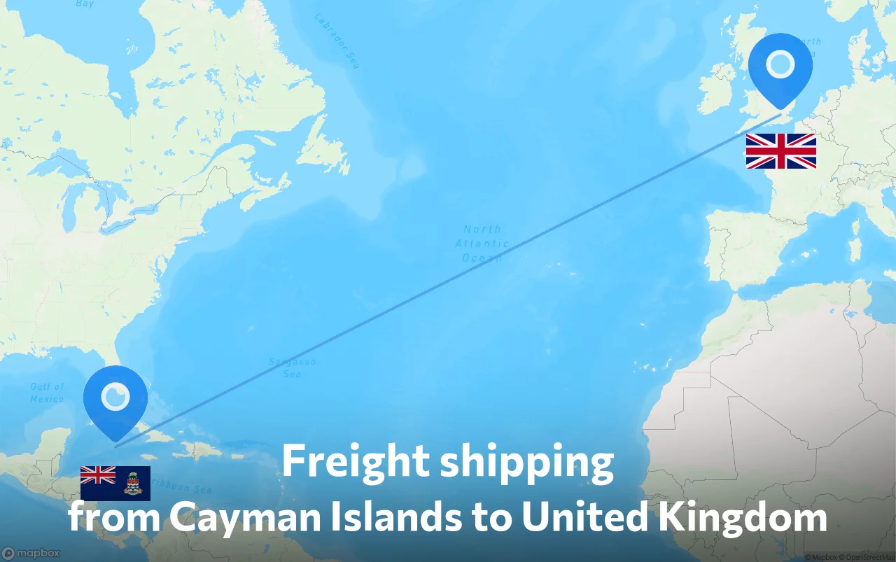 Shipping route from Cayman Islands to United Kingdom