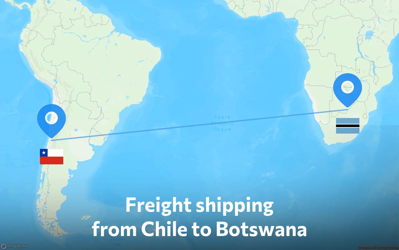 Shipping route from Chile to Botswana