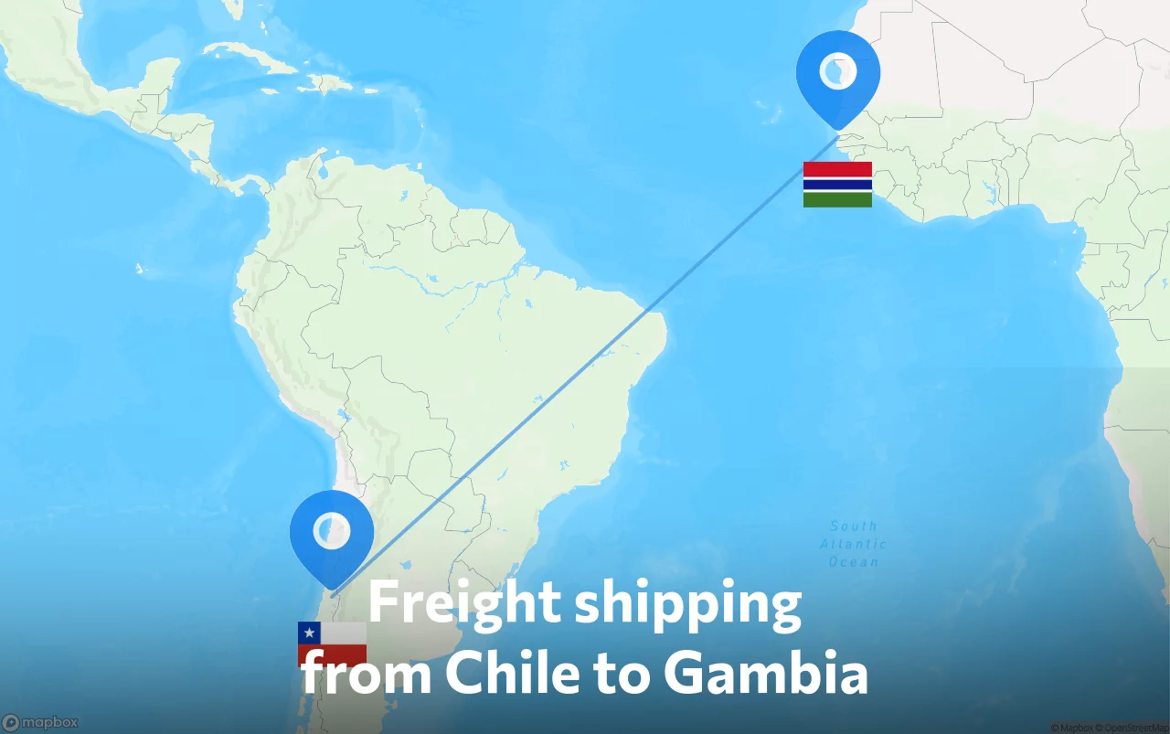 Shipping route from Chile to Gambia