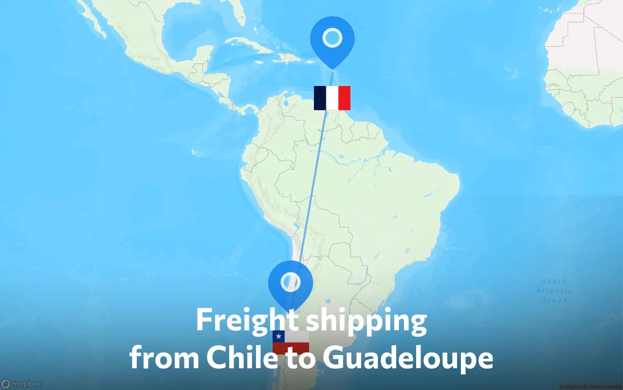 Shipping route from Chile to Guadeloupe