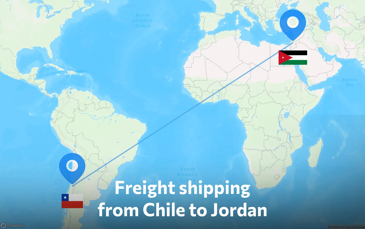Shipping route from Chile to Jordan