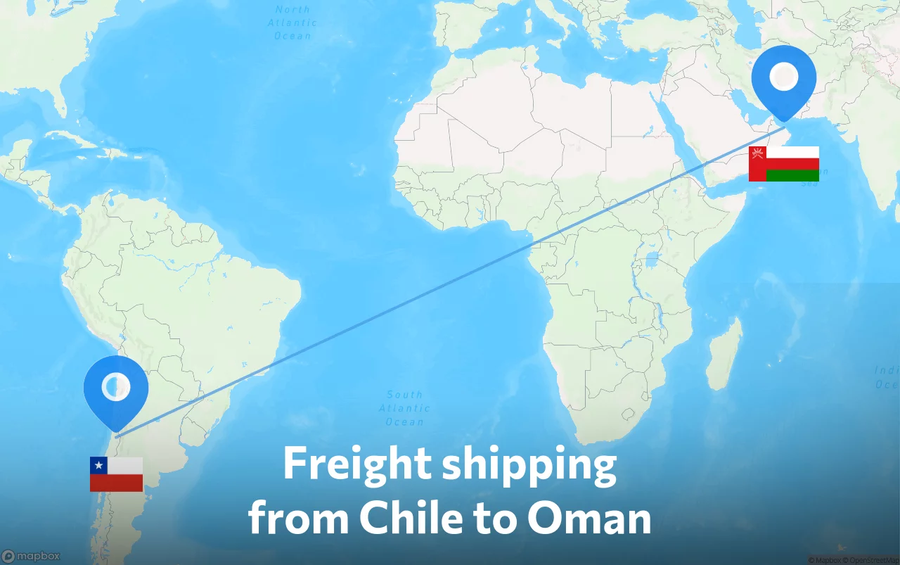 Shipping route from Chile to Oman