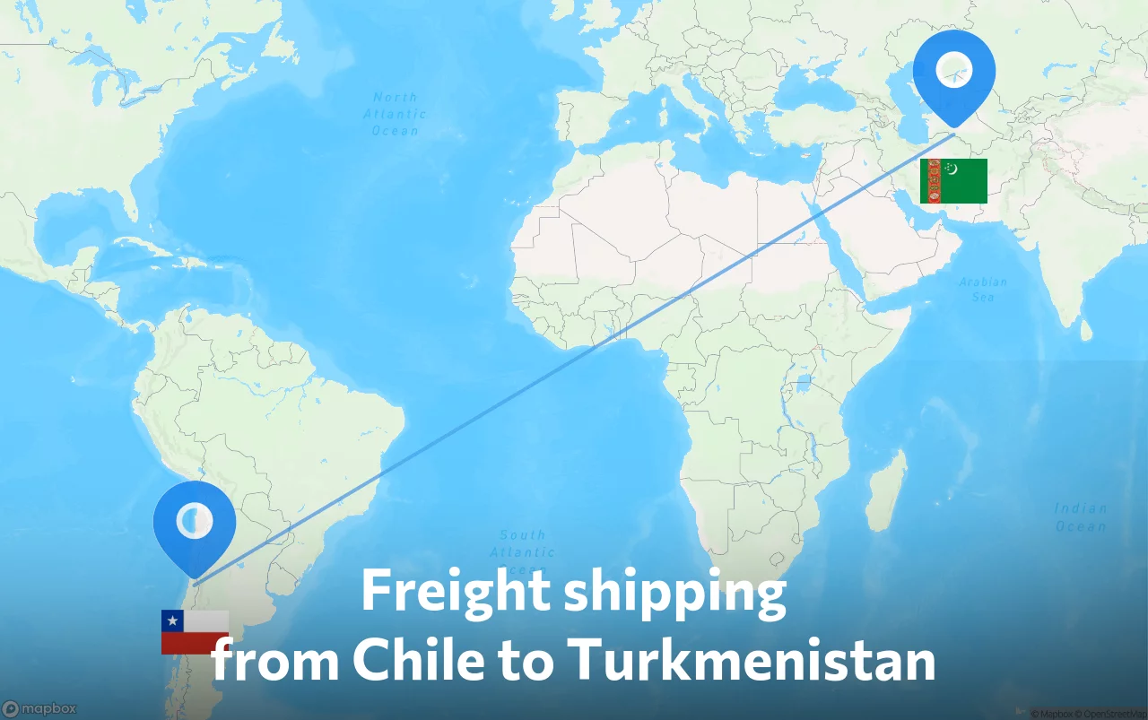 Shipping route from Chile to Turkmenistan