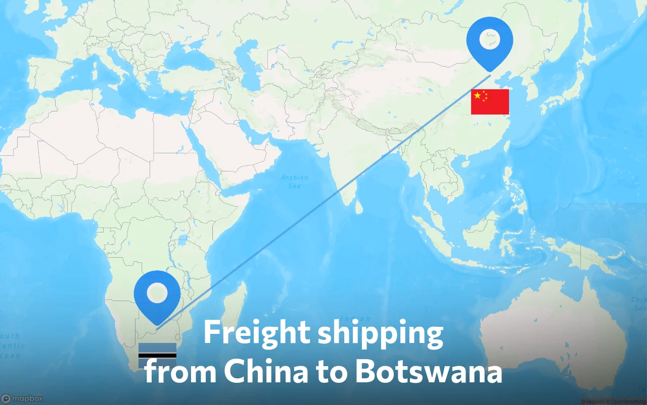 Shipping route from China to Botswana