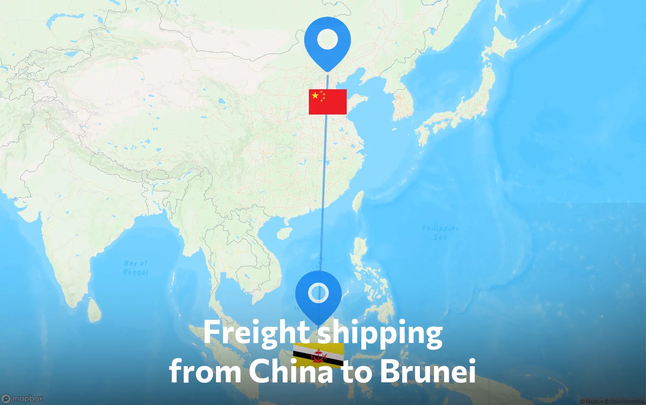 Shipping route from China to Brunei